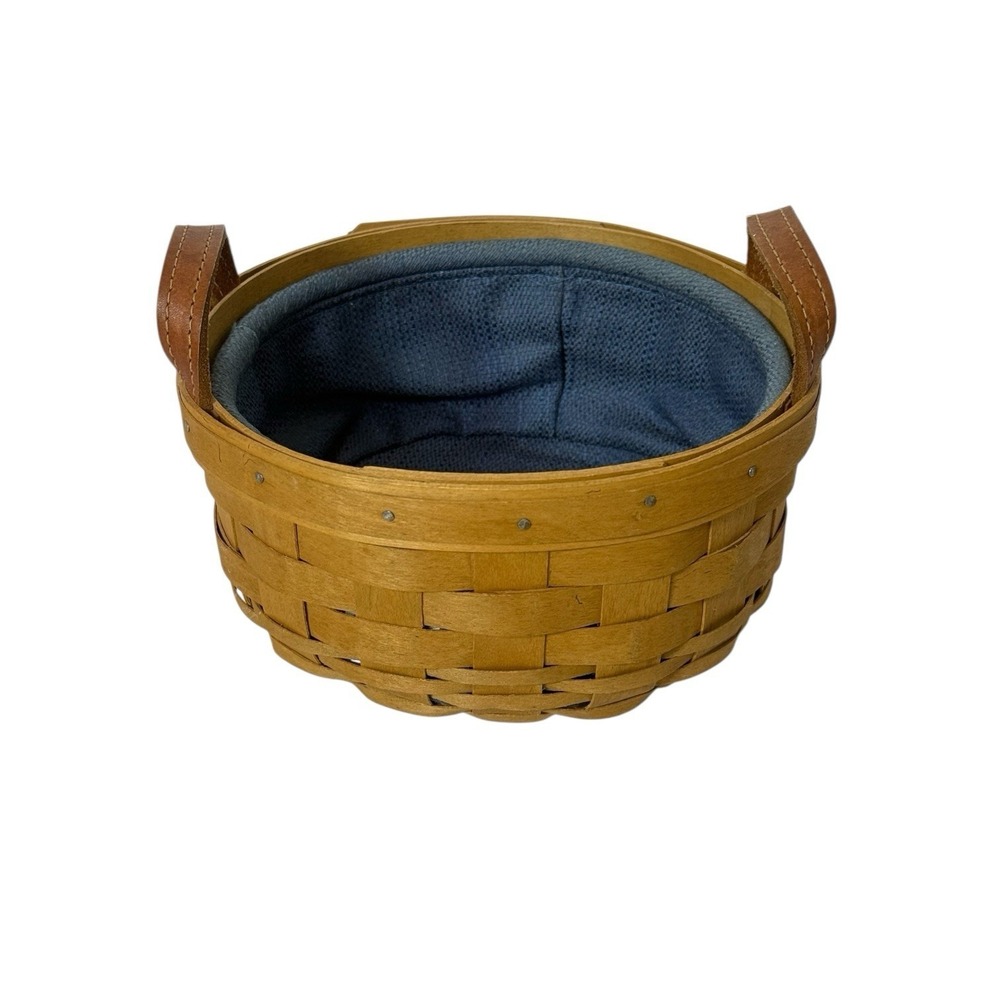 Longaberger Handmade Round Basket Leather Handles With Liner 2004